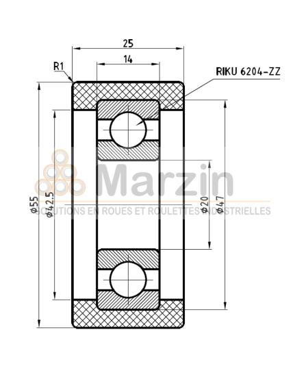 GALET PEVOTHAN®  130 PU/055/025/5/20