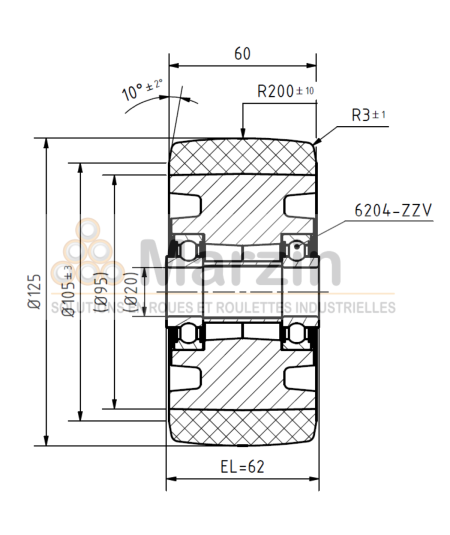 ROUE PEVOPUR®  125/060/062/20 AR B