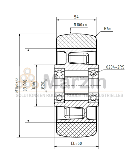ROUE PEVOPUR®  140/054/060/20 AR B ALU