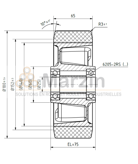 ROUE PEVOPUR®  180/065/075/25 AR ALU