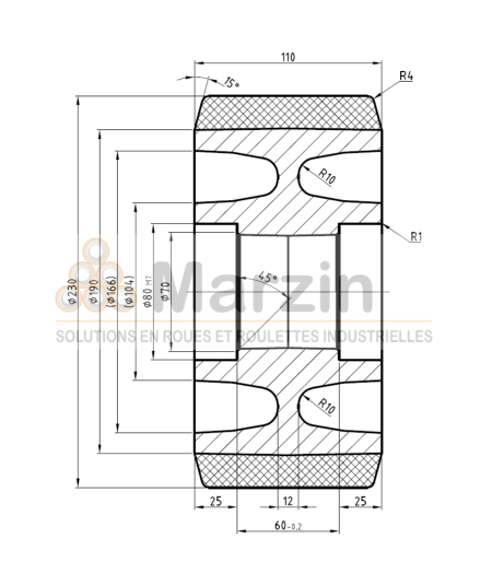 ROUE PEVOPUR®  230/110/190/80x25