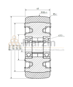 ROUE PEVODYN®-SOFT 100/040/040/15 B AR FONTE 78 SH