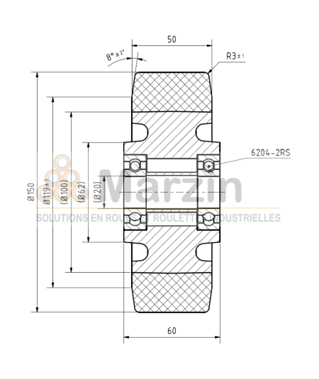 ROUE PEVODYN®-SOFT 150/050/60/20 AR 78 SH