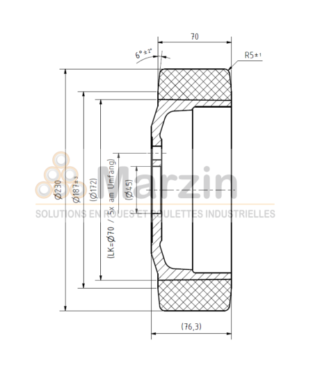 ROUE PEVODYN®-SOFT 230/070/172/45-5T 78 SH