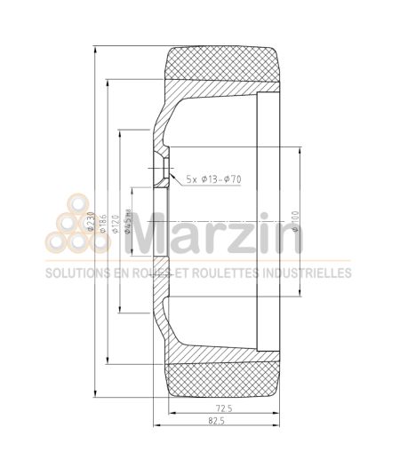ROUE PEVODYN®-SOFT 230/075/186/45-5T B 78 SH