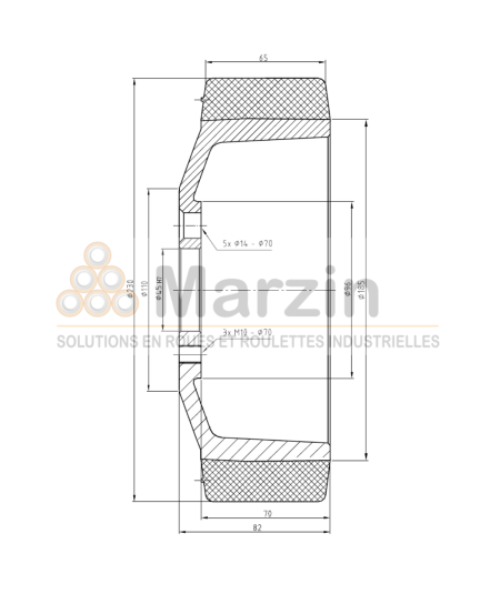 ROUE VULKOLLAN®/QUARTZ  230/070/185/45-5T