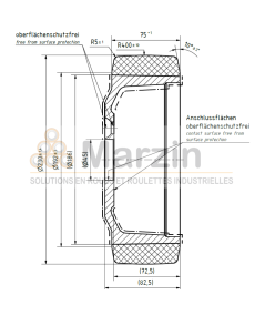 ROUE VULKOLLAN®/QUARTZ  230/075/186/45-5T