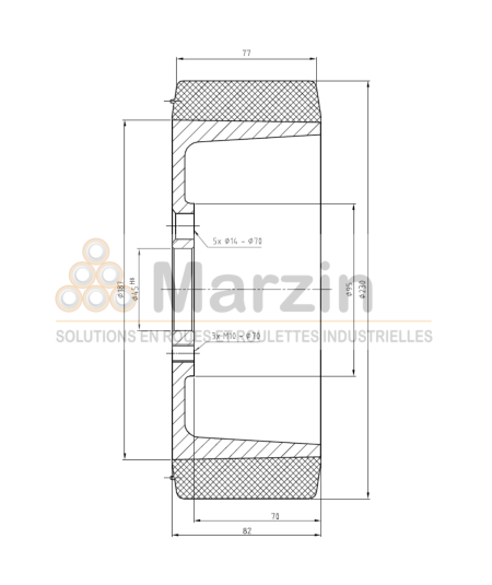 ROUE VULKOLLAN®/QUARTZ  230/077/082/185/45-5T