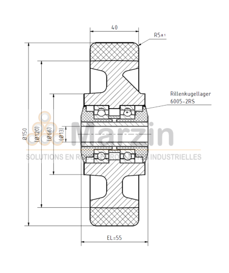 ROUE VULKOLLAN®  150/040/120/13 AR EP