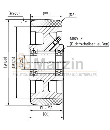 ROUE VULKOLLAN®  150/055/122/25 AR B 