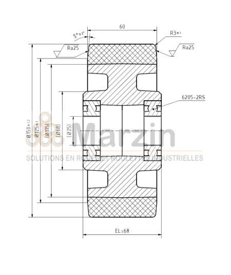 ROUE VULKOLLAN®  150/060/068/25 AR