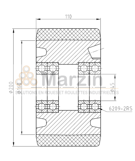 ROUE VULKOLLAN®  200/110/45 AR