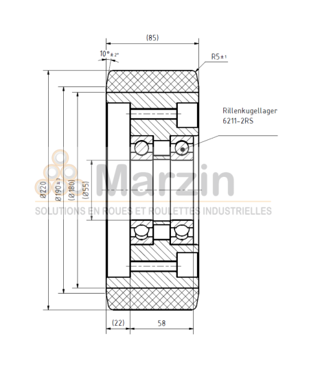 ROUE VULKOLLAN®  220/085/180/55 AR