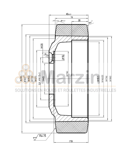 ROUE VULKOLLAN®  230/070/180/65-5T