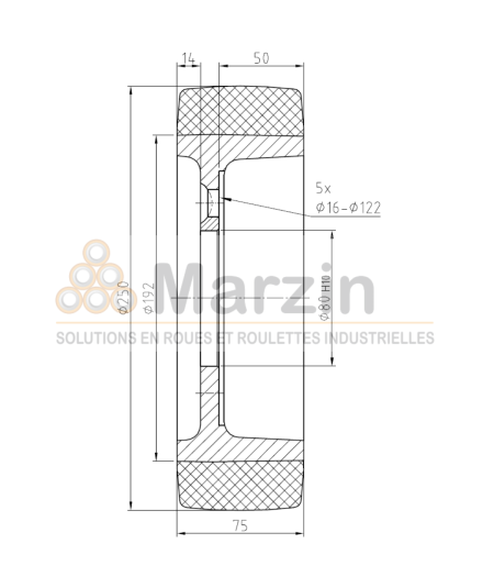 ROUE VULKOLLAN® 250/075/192/80-5T