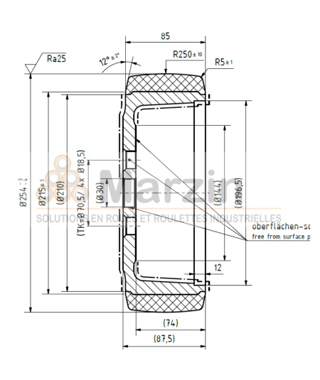 ROUE VULKOLLAN® 254/085/190/30-4T