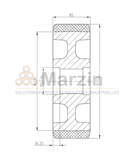 ROUE VULKOLLAN® 260/085/225/62x16,25