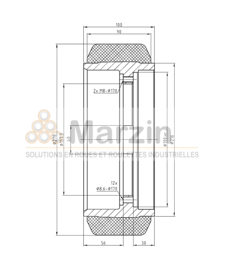 ROUE VULKOLLAN® 270/100/216/157.3-12T