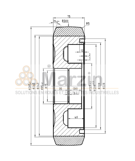 ROUE VULKOLLAN® 285/075/240/85x35 AF