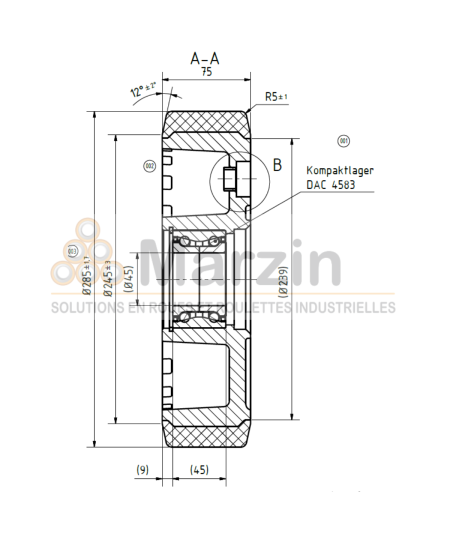ROUE VULKOLLAN® 285/075/239/5/45