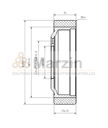 ROUE VULKOLLAN® 285/075/240/0/110 H7
