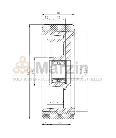 ROUE VULKOLLAN® 285/100/240/68/40 AR