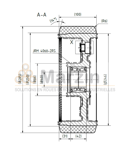 ROUE VULKOLLAN® 285/100/246/6/40
