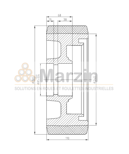 ROUE VULKOLLAN® 285/110/240/85x19/38 AF