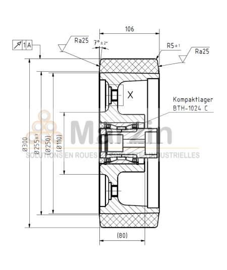 ROUE VULKOLLAN® 300/106/250/3/40