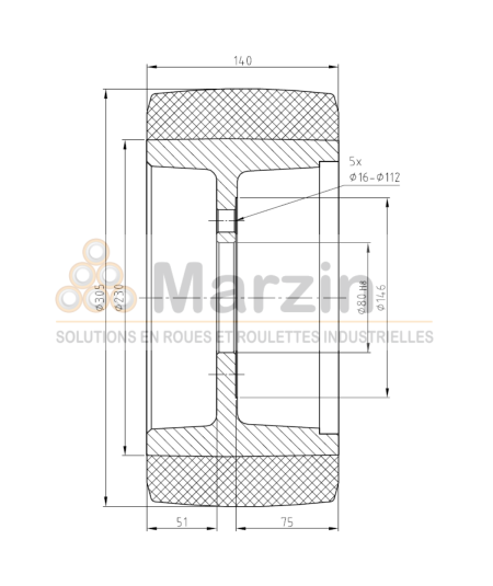 ROUE VULKOLLAN® 305/140/230/80-5T