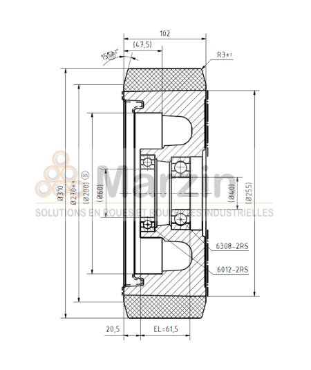 ROUE VULKOLLAN® 310/102/255/5/40/60 AR AF