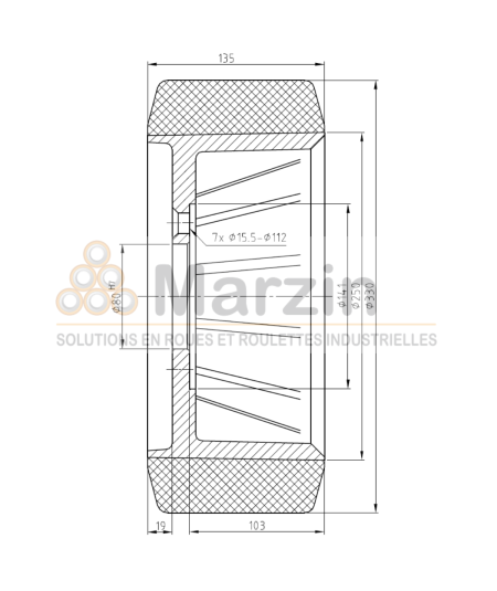 ROUE VULKOLLAN® 330/135/250/80-7T