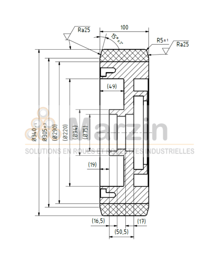 ROUE VULKOLLAN® 340/100/290/75x17/16,5 AF