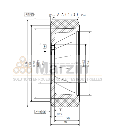 ROUE VULKOLLAN® 343/114/276/090F8-7T SANS VIS