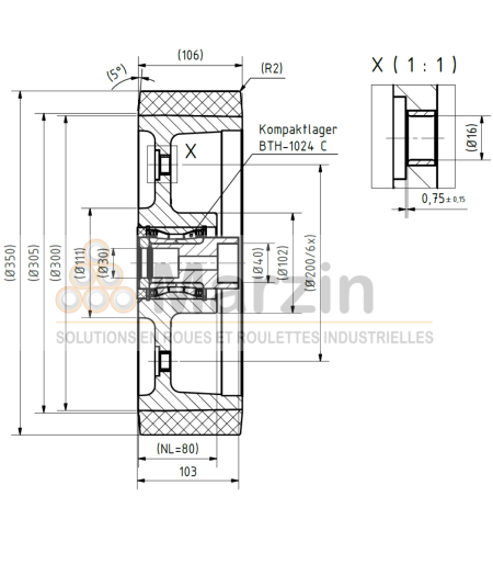 ROUE VULKOLLAN® 350/106/300/40 AR