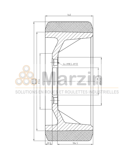ROUE VULKOLLAN® 350/140/290/80-6T